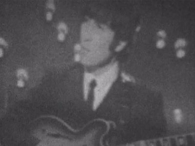 The 92-second clip that shows the Fab Four playing their song “Paperback Writer.”