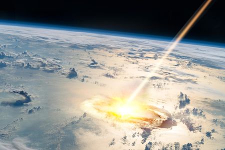 An artist's depiction of an asteroid impacting the Earth. 