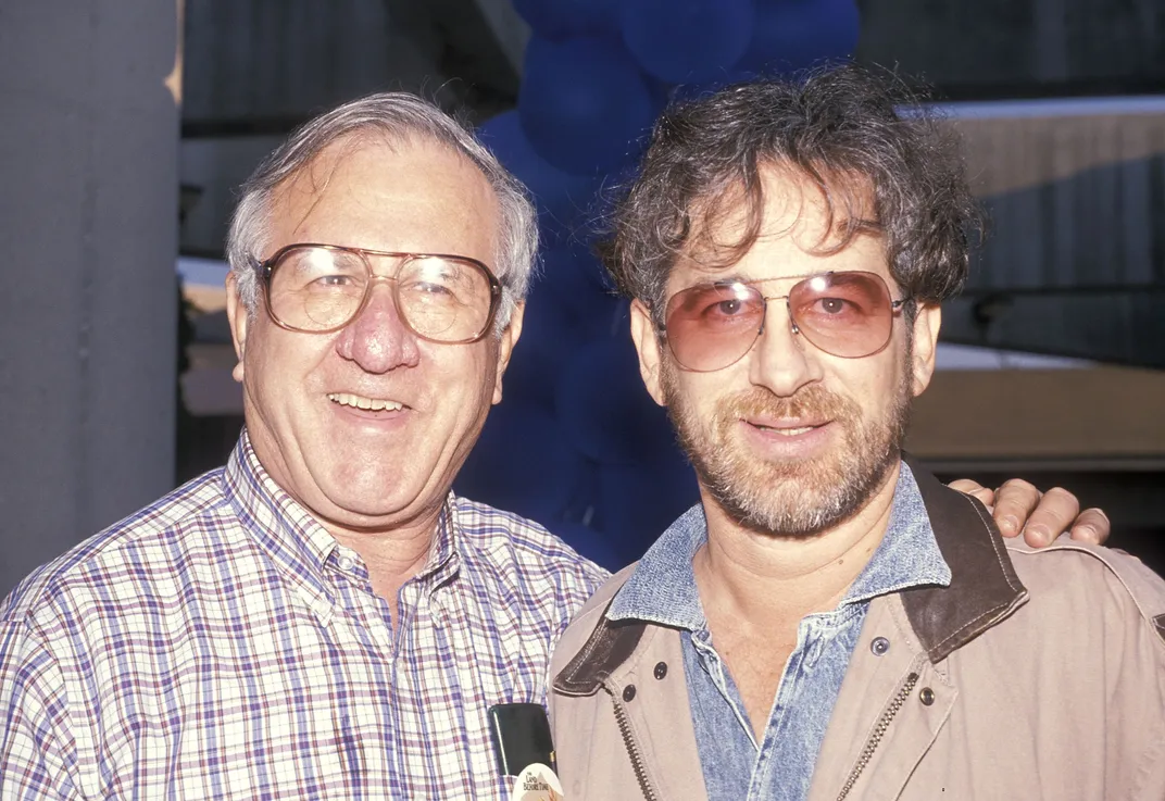 Steven Spielberg (right) and his father, Arnold Spielberg (left), in 1988