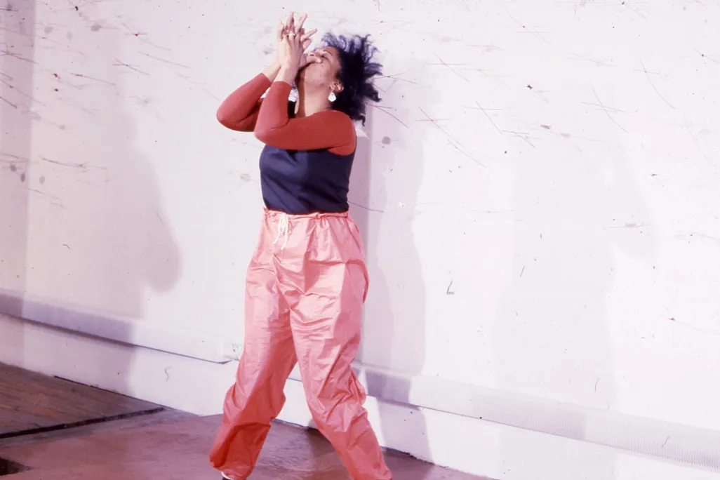 Senga Nengudi performing Air Propo at Just Above Midtown in 1981