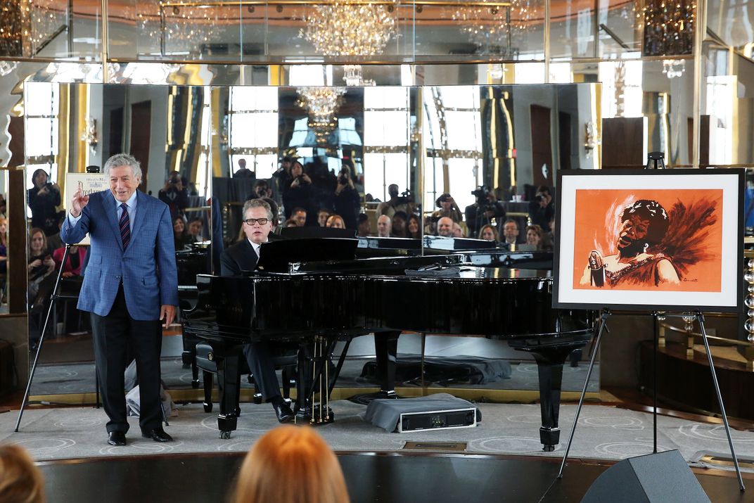 Tony Bennett and pianist Billy Stritch perform at Ella Fitzgerald's 100th birthday celebration in New York City in 2017