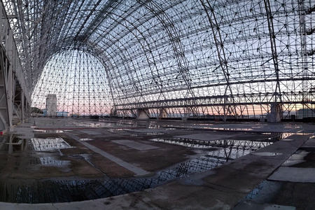 Inside Hangar One at Moffett Field.