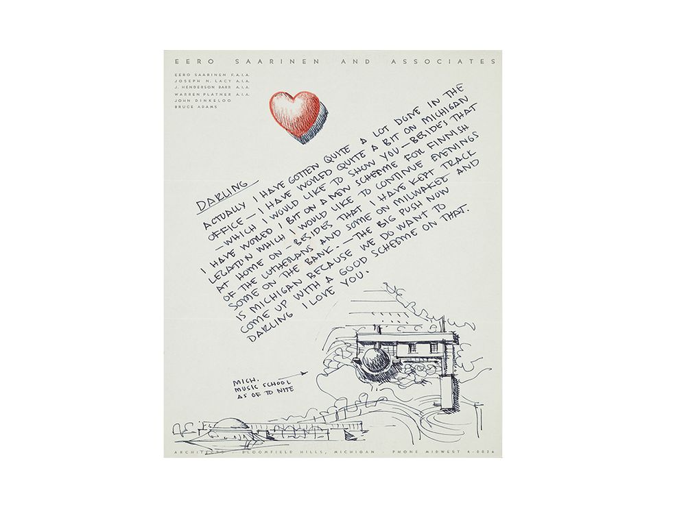 Eero Saarinen letter to Aline B. Saarinen, 1953. Aline and Eero Saarinen papers, 1906-1977. Archives of American Art, Smithsonian Institution.