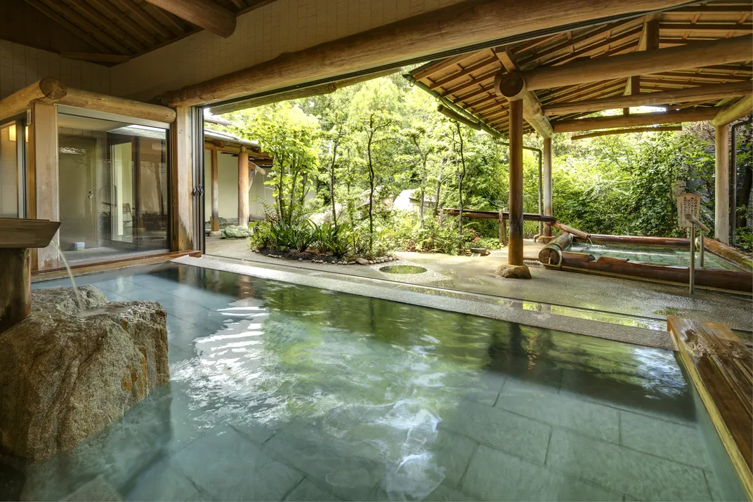 A hot springs bath, or onsen, at the Kobaitei ryokan