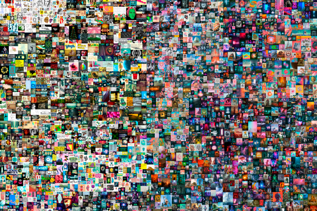 A stitched-together panorama of 5,000 individual drawings, all visible as small squares of many colors 