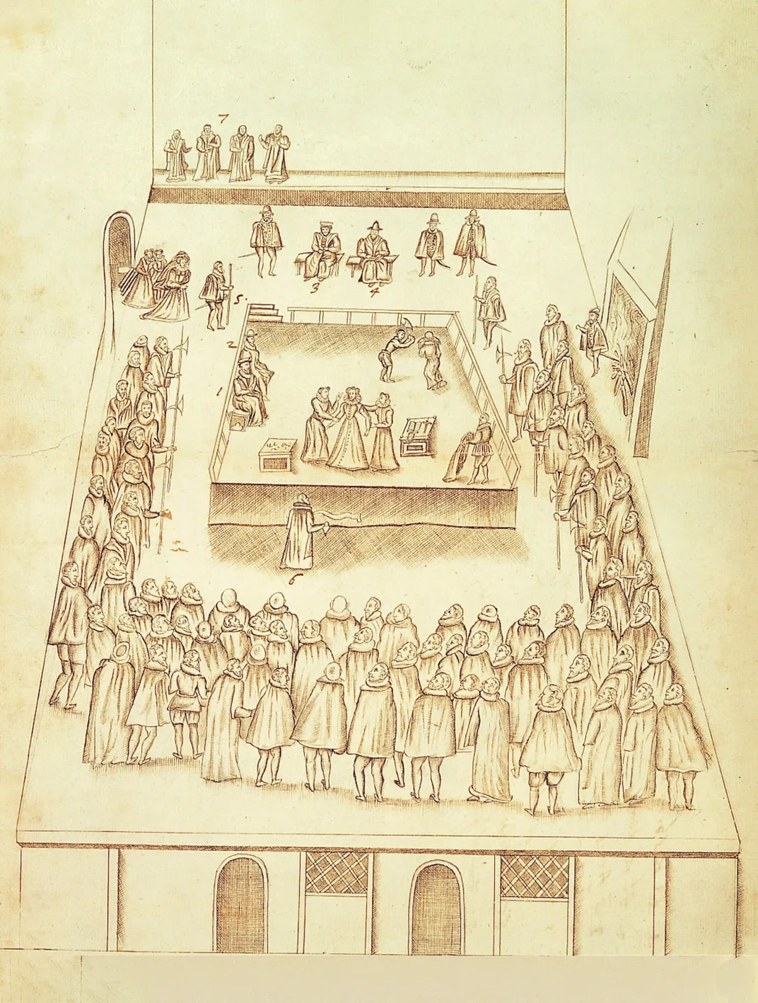 Drawing of the execution of Mary, Queen of Scots, on February 8, 1587