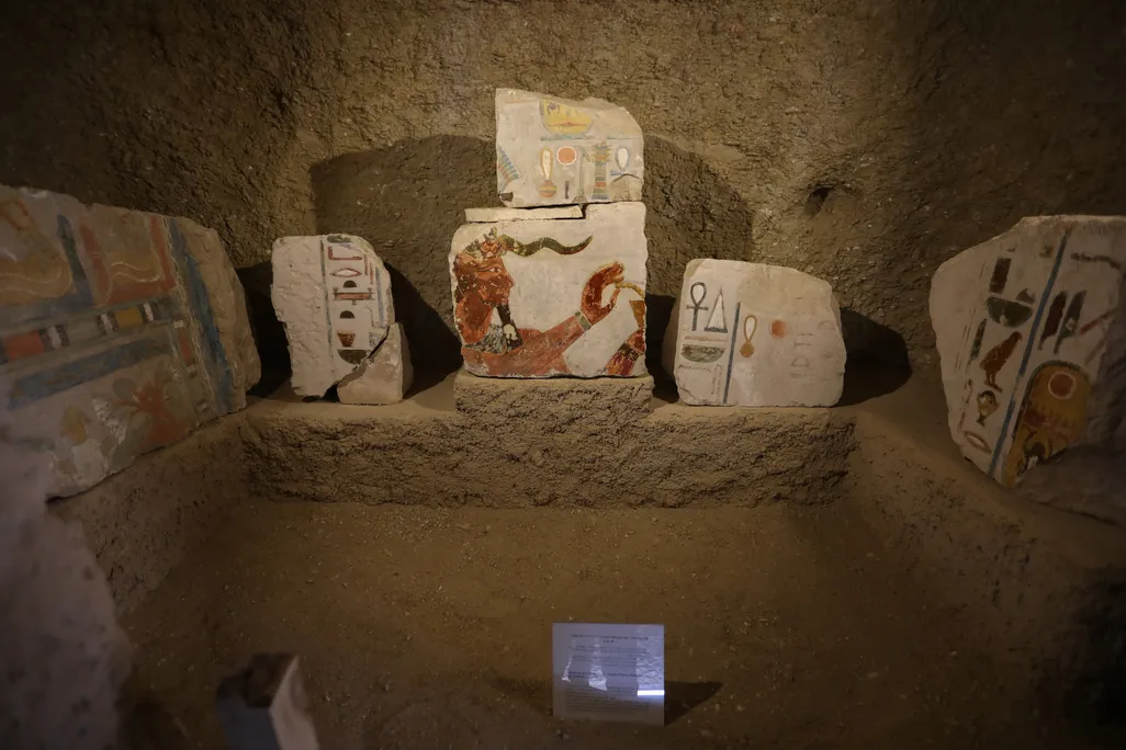 Decorated stone blocks as part of an exhibit