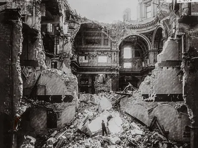 Troops encountered ruin across Europe (in Palermo, the bombed-out church of Sant’Ignazio). In that city, recalled war correspondent Richard Tregaskis, “buildings were smashed into the street as far as one could see.”
