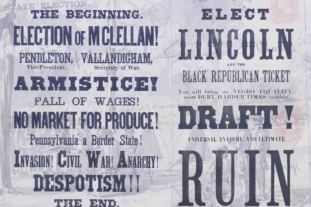 Illustration of campaign posters from 1864 presidential election
