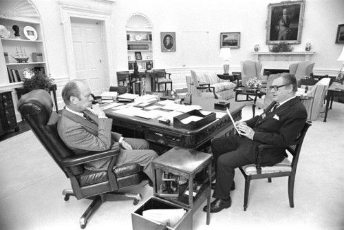 Gerald Ford meets with vice president Nelson Rockefeller