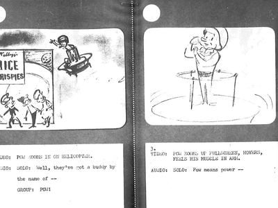 Pow!, the fourth Rice Krispies elf, as he appeared in a storyboard for an advertisement.