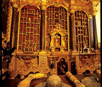Grisly glory: relics (fragments of leg, skull and hand, encased in gold and jewels, are said to be remains of the city's patron saint, Blaise) attest to wealth amassed by trade in goods from wines to woolens.