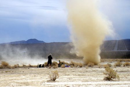 Dust devils like this one form frequently at Eldorado Valley.