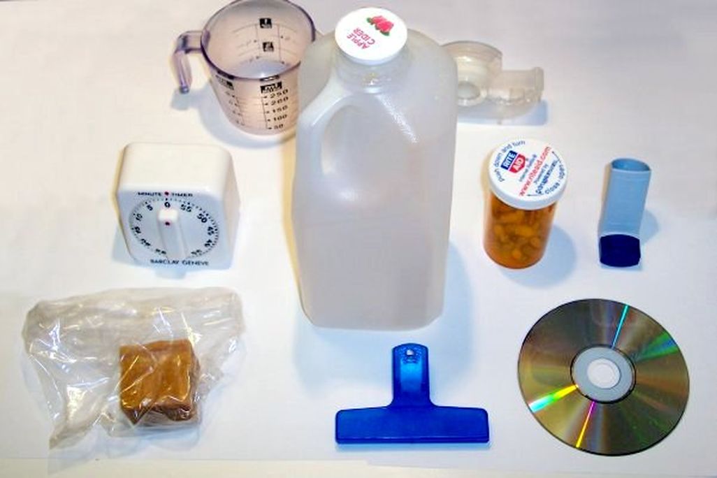 Household items made of various types of plastic