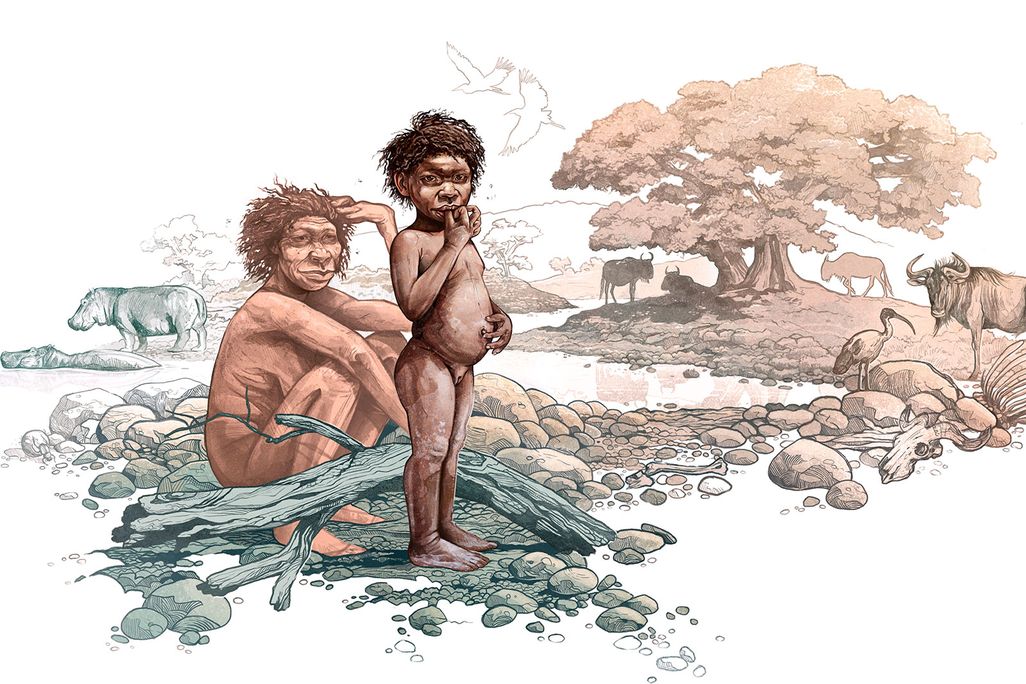 Homo Erectus Girl and Mother