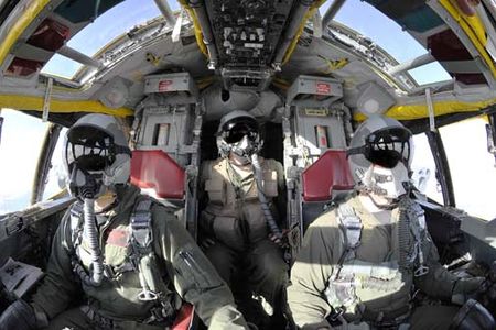 An aircrew assigned to the 96th Bomb Squadron at Barksdale Air Force Base, La., flies a Red Flag-Alaska mission in a B-52H Stratofortress, April 29, 2010, at Eielson AFB, Alaska. (U.S. Air Force photo/Staff Sgt. Christopher Boitz)