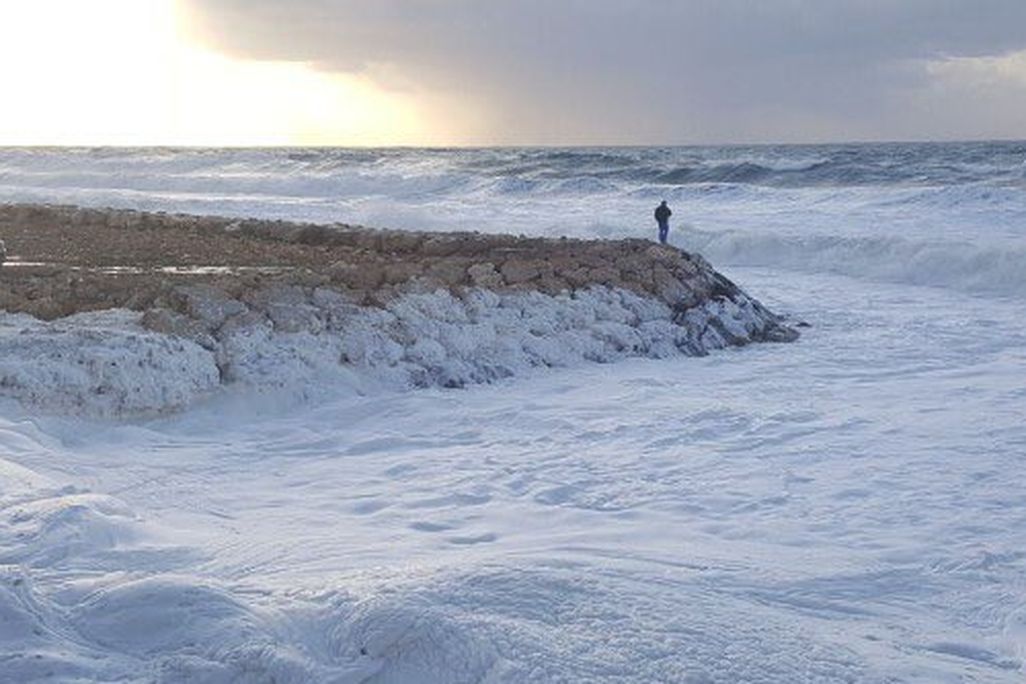Sea foam at Naqoura Beach, Lebanon
