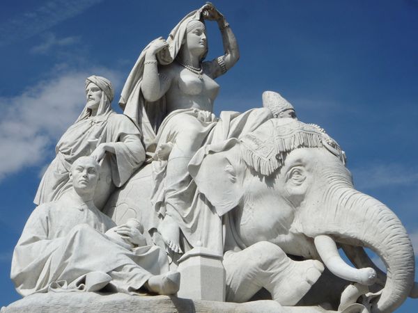 This statue near the Royal Albert Hall shows several cultures in contrast to one another. thumbnail