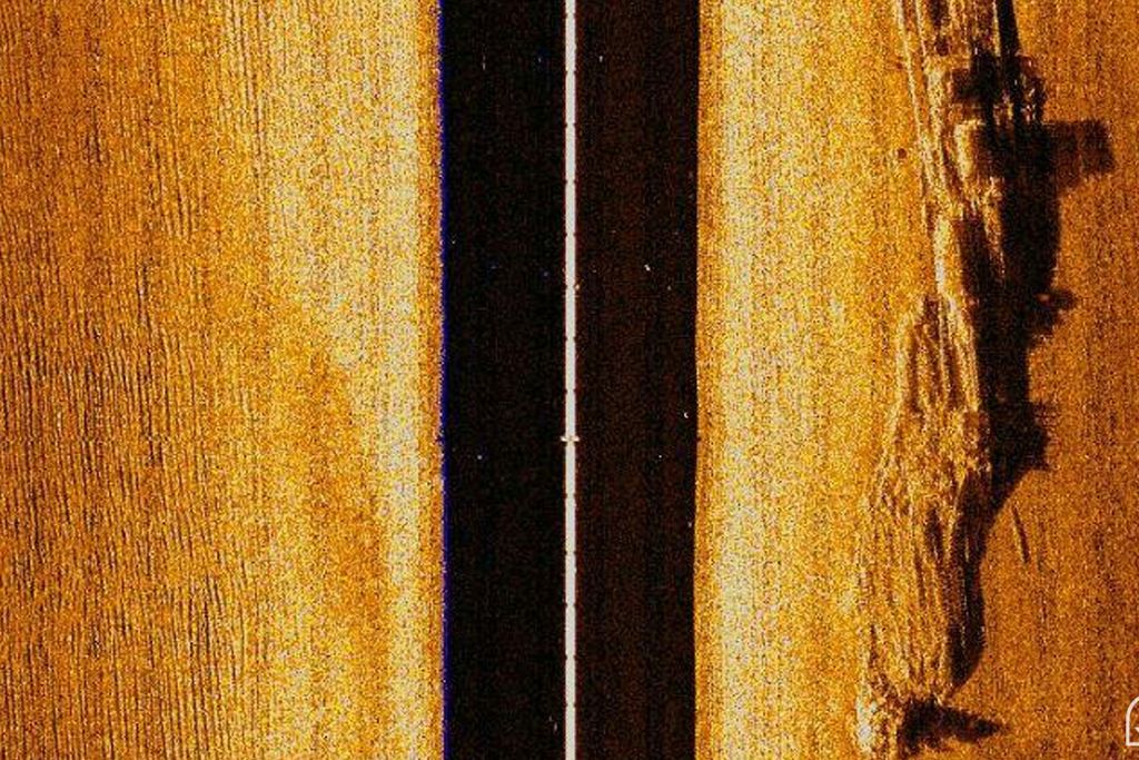 Sonar view of shipwreck under water