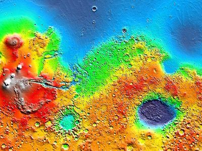 Salts are common in the Southern Highlands (orange areas), which span a huge area on Mars.
