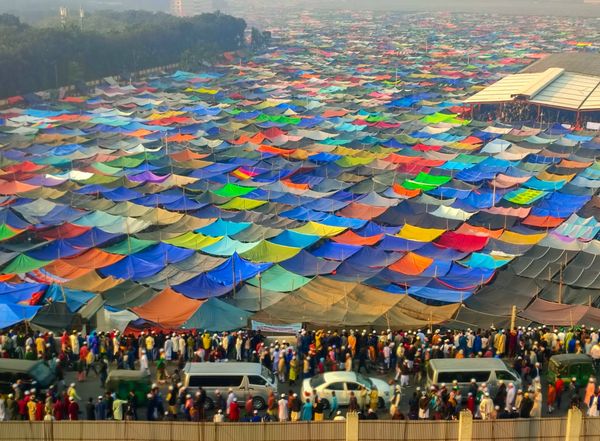 Waves of colorful cloths at the Ijtema ground in the city thumbnail