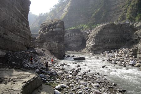 An image taken during field work in the Daan River gorge, Feb. 8, 2010. The large outcrop in the center of the photo disappeared in the space of an hour during a flood in 2012. 