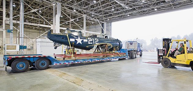 Last November the Curtiss SB2C 5 moved into its new digs at the Museum’s Steven F Udvar Hazy Center where it awaits restoration