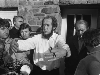 Alexander Solzhenitsyn in West Germany following his deportation from the Soviet Union in February 1974