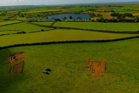 An aerial image of the excavation site in Cumbria