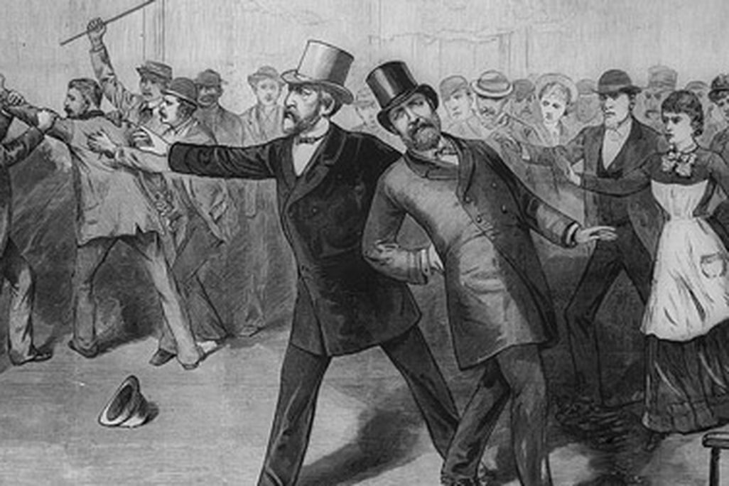 Artist rendition of Charles Guiteau's attack on President Garfield