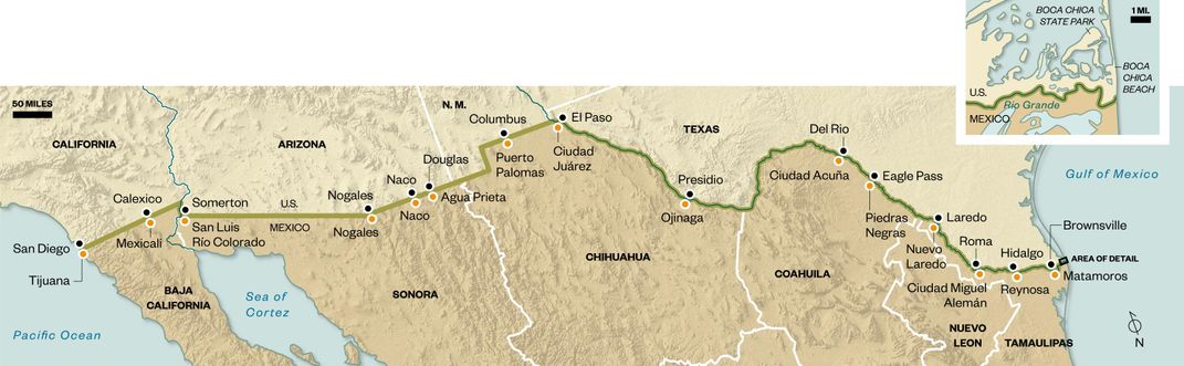 U.S.-Mexico border map
