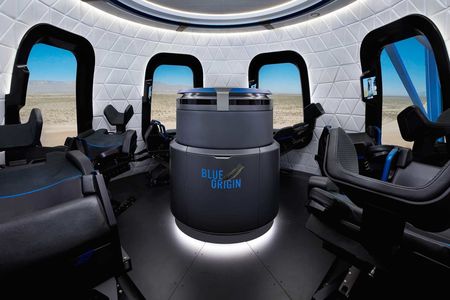 A visualization of the interior of Blue Origin's "New Shepard" space tourism rocket. 