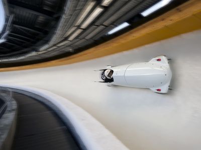 Omega's red measuring units can be mounted on the sides of bobsleds to track performance.