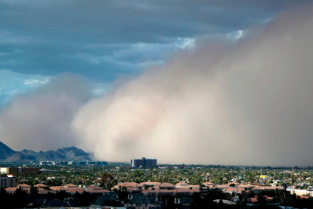A large dust storm, or haboob, sweeps across downtown Phoenix on July 21, 2012.