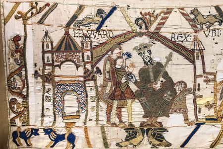The Bayeux Tapestry dramatizes William the Conqueror's victory over Harold Godwinson in 1066.