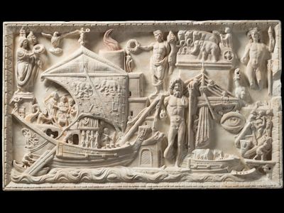 A relief of the harbor at Portus dating to the second or third century C.E.