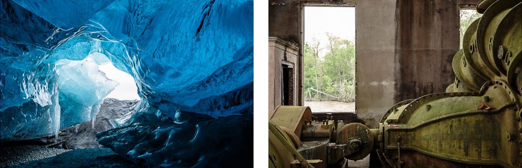 Ice cave in Iceland next to water pump in Morgan City