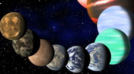 An illustration of the variety of planets in our galaxy being detected by NASA’s Kepler spacecraft. Research on their frequency suggests one in six stars in the Milky Way is orbited by an Earth-size planet, which means there would be at least 17 billion planets on which life might exist.