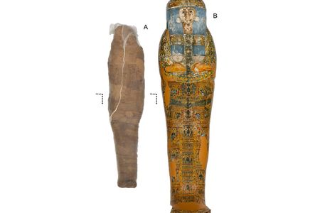 The mud shell was added after the woman's original mummification, perhaps to repair damage inflicted by grave robbers.