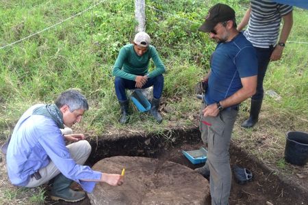 Researchers excavate an altar in the capital of the Maya kingdom of Sak Tz'i'.