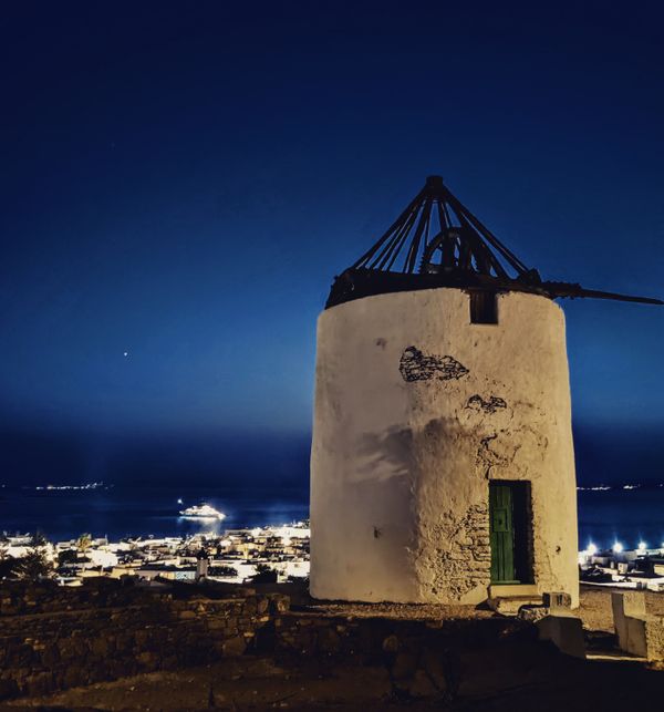 Greek windmill at dusk thumbnail