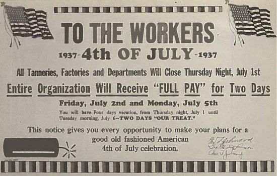 A sign advertising two full days of paid vacation for 4th of July.