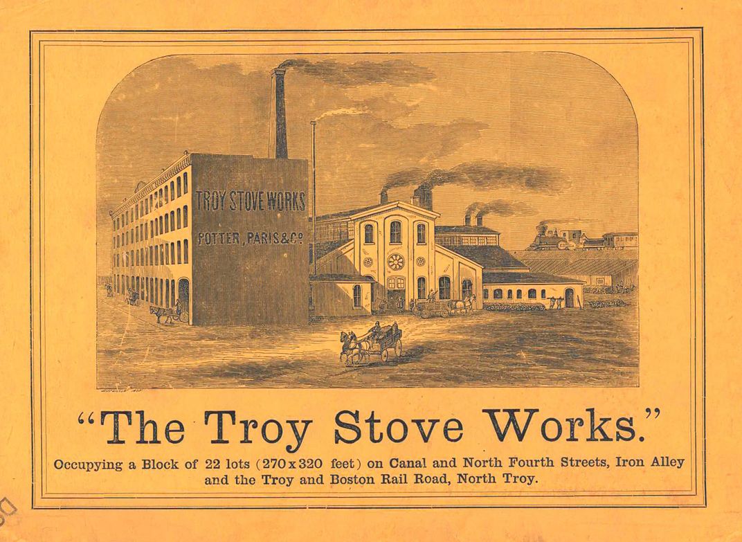 Back cover of trade catalog with illustration of factory