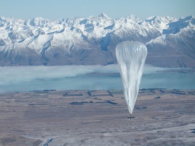 One of Google’s Project Loon balloons launched in June 2013 over Christchurch, New Zealand’s south island.