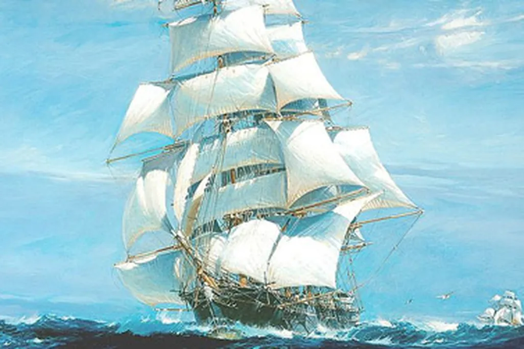 Ariel and Taeping at sea during the great Tea Race of 1866. Oil painting by Jack Spurling, 1926