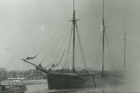 A view of the schooner-barge&nbsp;Michigan, which sank in Lake Superior on October 2, 1902, alongside&nbsp;the M.M.&nbsp;Drake