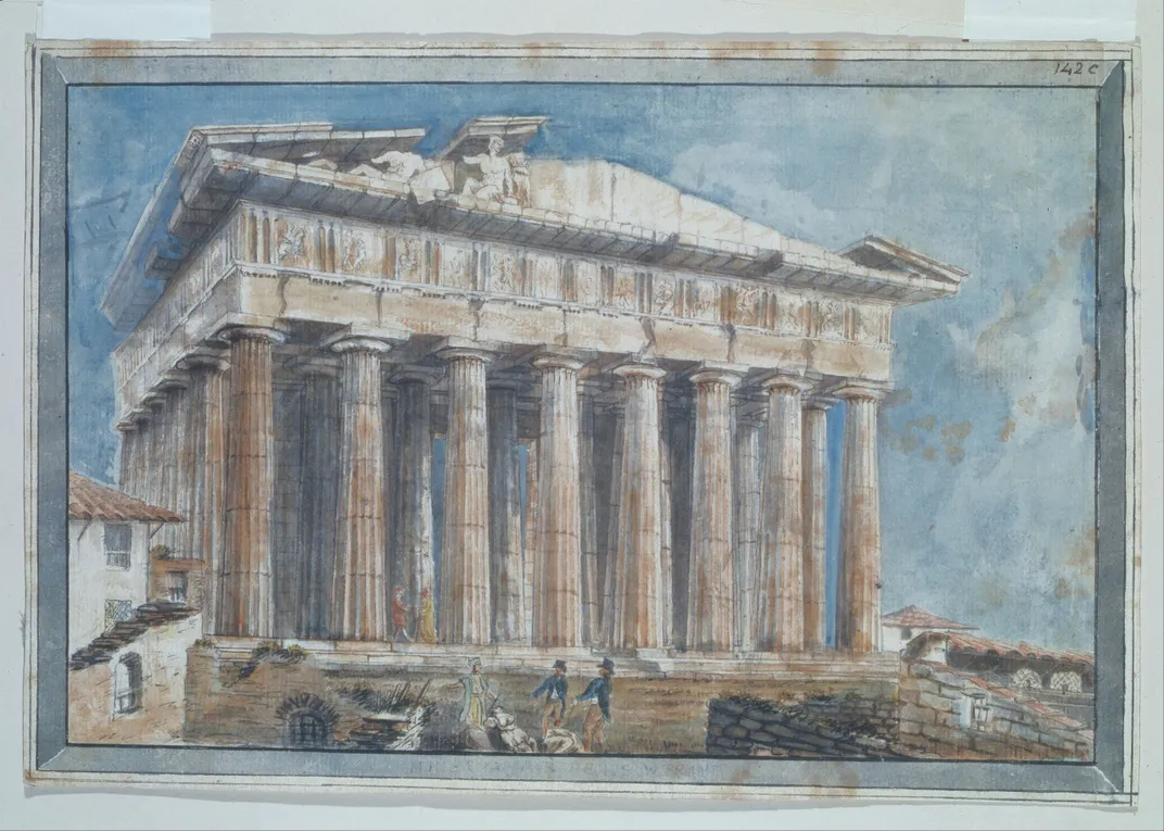Painting of the removal of the Elgin Marbles from the Parthenon