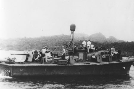 View of the PT-59 boat in the Solomon Islands during World War II.