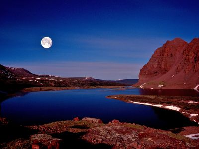 Moon glowing over Red Castle Lake, High Uintas Wilderness