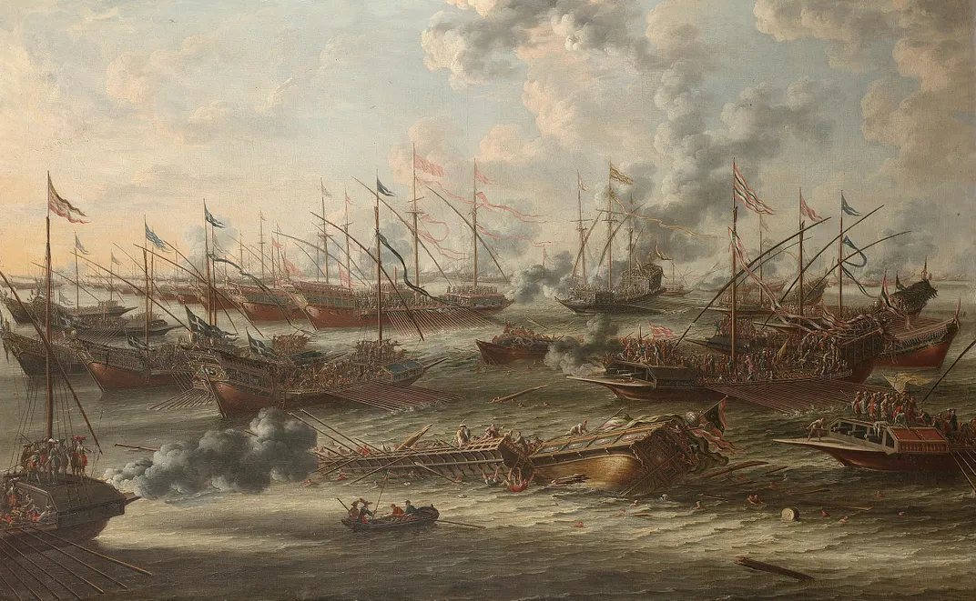 A painting of the Battle of Lepanto, which took place on October 7, 1571